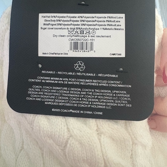 Coach Cream Knit Hat and Gloves Set - Picture 3 of 4